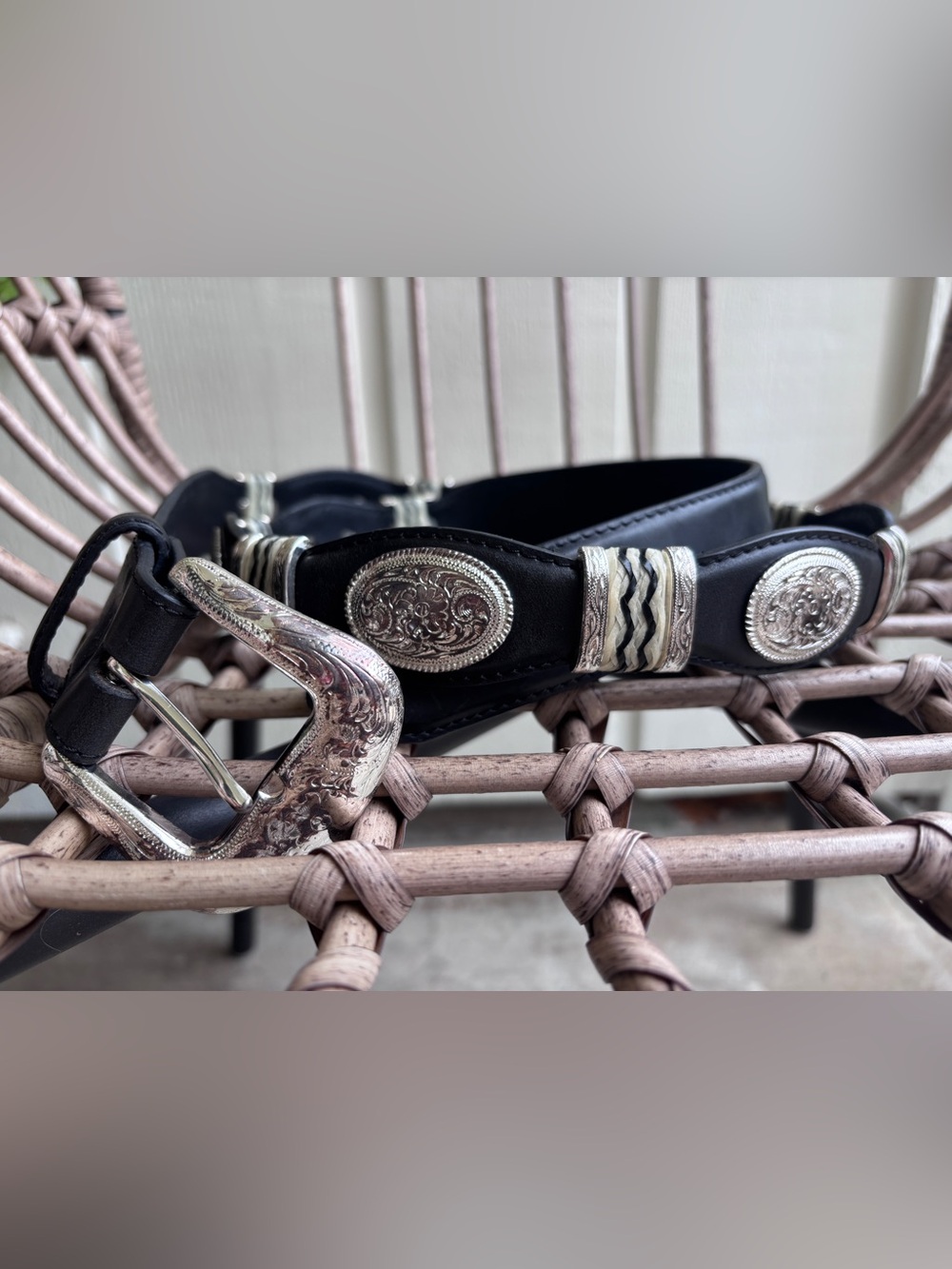 Tony Lama Black Leather Concho Silver